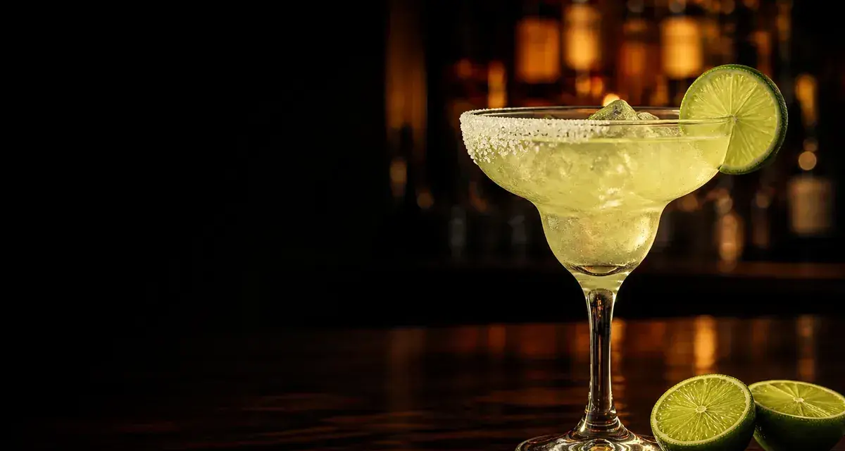 En svalkande tequila drink med saltkantad glas och lime, redo att avnjutas i baren.