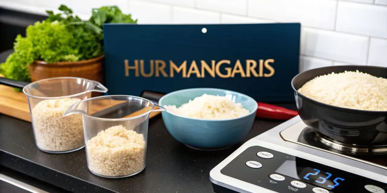 Mät upp ris för att veta hur mycket ris per portion. En digital våg visar 235.