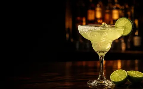 En svalkande tequila drink med saltkantad glas och lime, redo att avnjutas i baren.