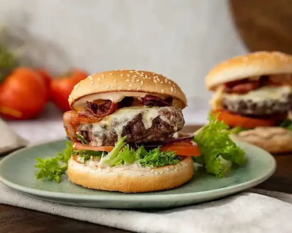 Saftig hamburgare i airfryer, perfekt tillagad med ost och bacon. En läcker måltid som är enkel att göra hemma.