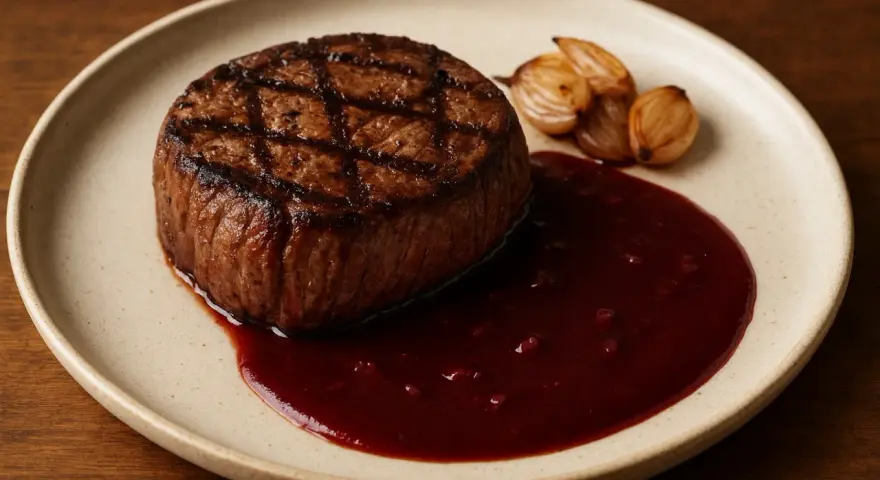 Grillad oxfilé med rödvinssås och rostade schalottenlökar. Ett perfekt oxfile recept för en lyxig middag.
